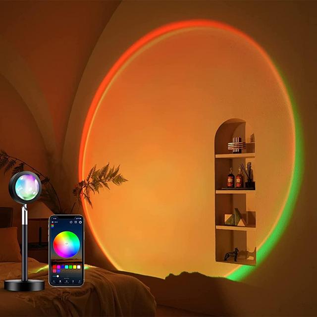 Tsrarey Sunset Lamp Projection, Not Only 21 Colors Sunset Lights, 180 Degree Rotation Projection Lamp Led Light, Push Button Switch & APP Control Sunset Light Projector for Party Bedroom Decor