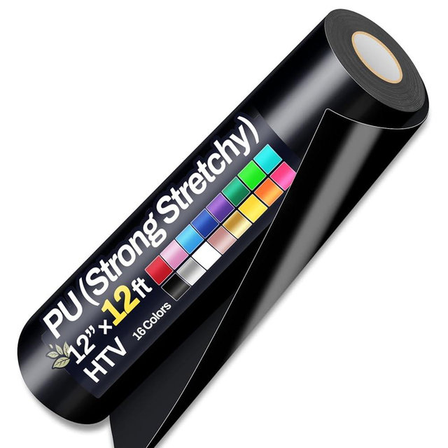 12" x 12ft Heat Transfer Vinyl Rolls, PU (Strong Stretchy) HTV Vinyl Black for Shirts, Sooez Iron on Vinyl for All Cutter Machine, Easy to Cut & Weed for DIY Heat Vinyls Design, Matte Finish