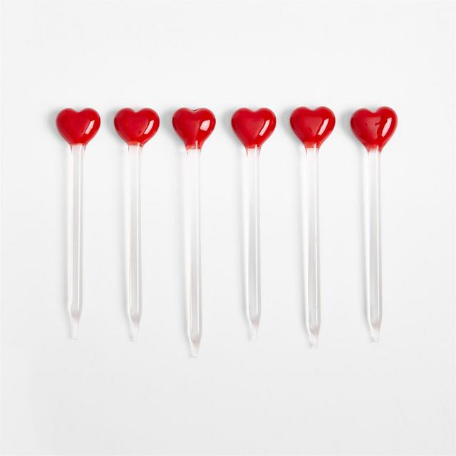 Heart Icon Glass Martini Picks, Set of 6