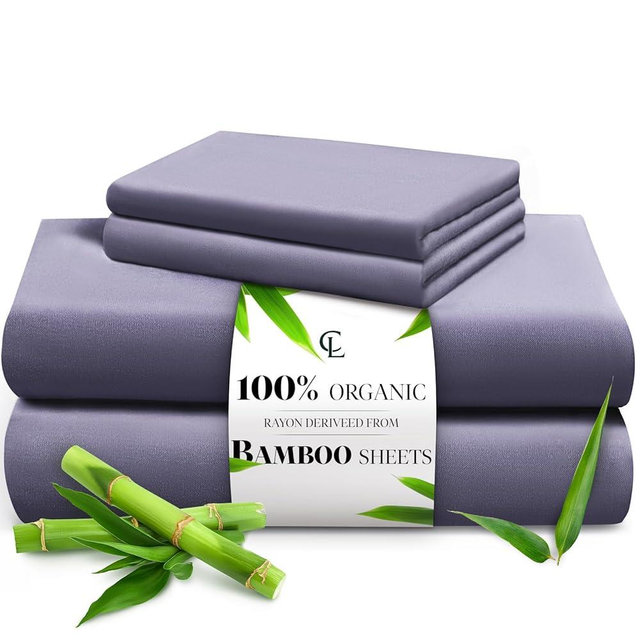 LuxClub Queen Sheet Set, 100% Rayon Derived from Bamboo Cooling Sheets, Breathable & Soft Deep Pocket Up to 16", Hotel Luxury Silky Sheets Queen Size, Light Grey