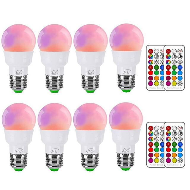 iLC RGB LED Light Bulb, Color Changing 40W Equivalent, 450LM Dimmable 5W E26 Screw Base RGBW, Mood Light Flood Light Bulb - 12 Color Choices - Timing Infrared Remote Control Included (8 Pack)