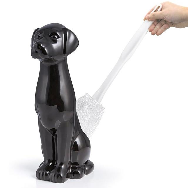 Black Labrador Ceramic Toilet Brush Holder with Plastic Brush Set by Allure Home Creation
