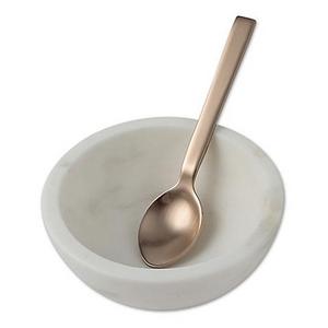 Artisanal Kitchen Supply® 2-Piece Marble Salt Bowl & Spoon Set in White/Gold