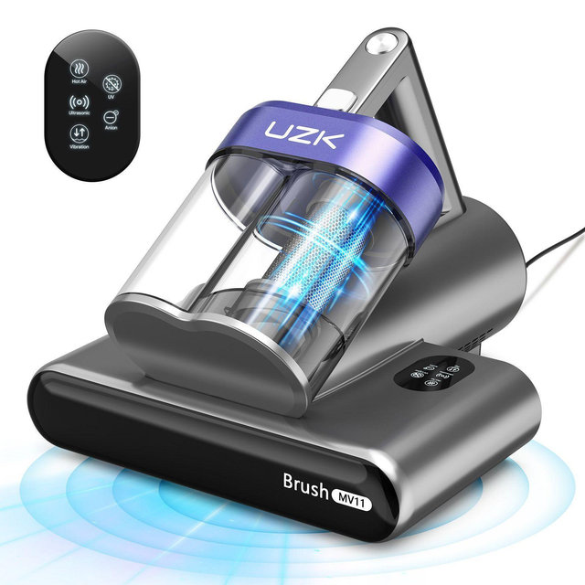 UZK 500W 16Kpa Vacuum Cleaner with UV-C Light, Handheld Vacuums with Heating & Ultrasonic & Anion for Bed Dust Pet Hair, Double-Cup, Purple