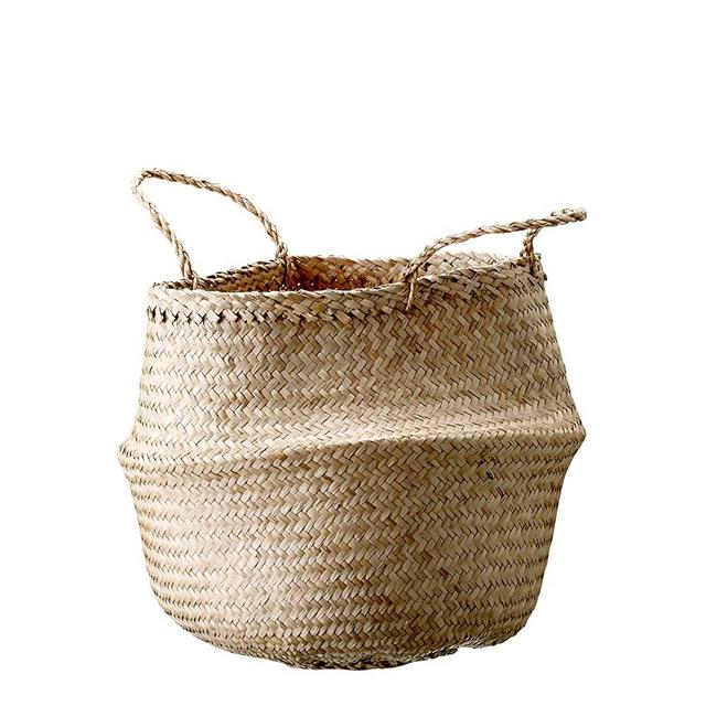 Bloomingville A928004 Medium Beige Collapsible Seagrass Handles Basket, 13.75 Inch, Natural