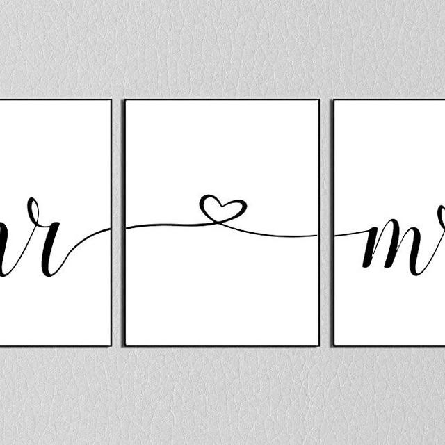 Unframed 11x14inch Set of 3 Romantic Mr and Mrs Husband and Wife Couples Headboard Bedroom Wall Arts Decor Decor
