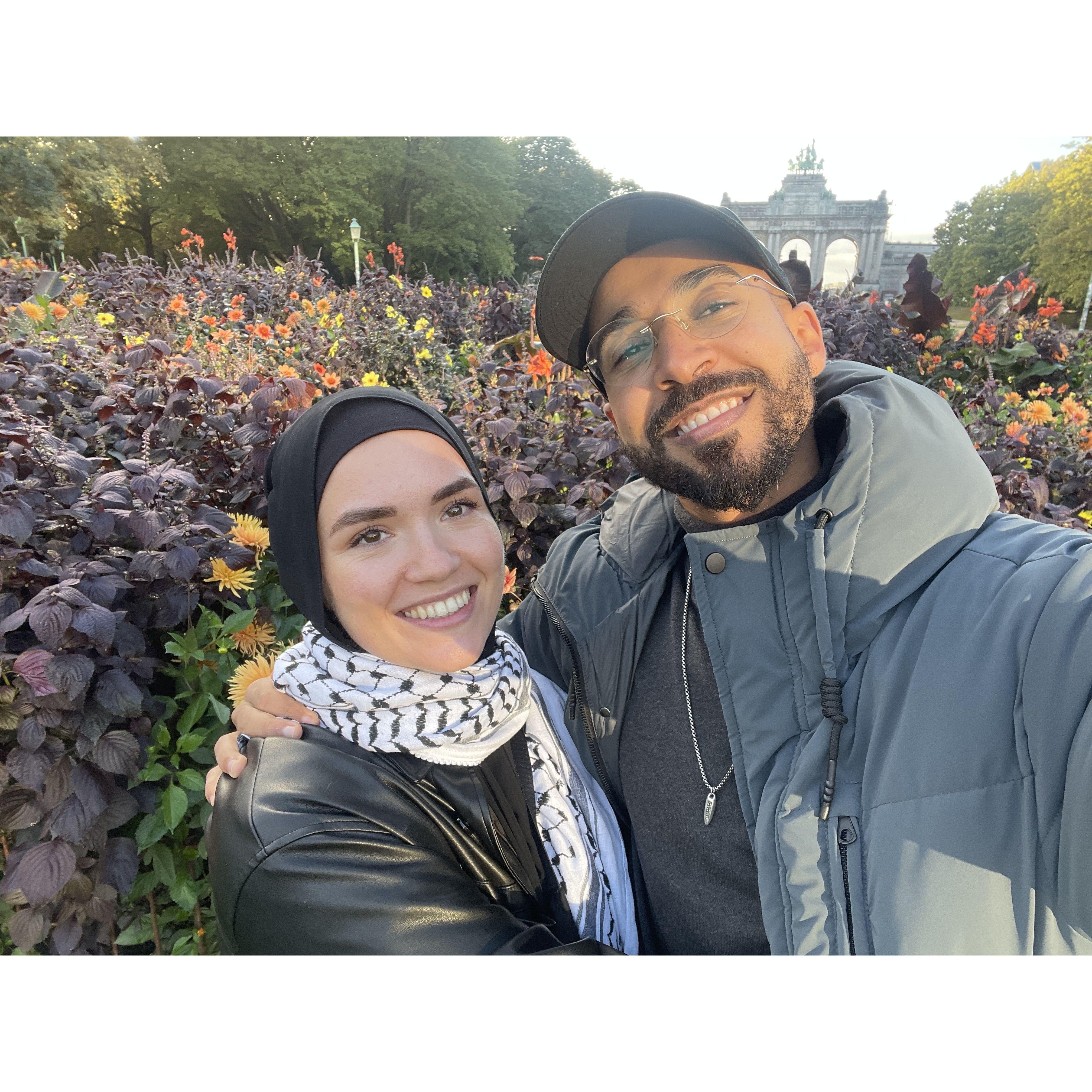 Our first picture together - already stealing Anas' clothes and teaching him about flowers.