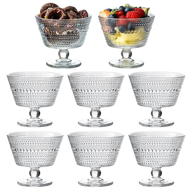 JGKYLDZ 9oz Glass Ice Cream Bowls, Vintage Footed Sundae Cups,Glass Dessert for Dessert, Sundae, Ice Cream,Pudding, Jelly, Fruit, Snack, Cocktail, Condiment, Trifle (8)