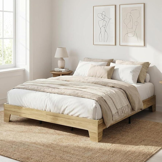 GarveeHome Full Size Platform Bed Frame, Minimalist Wood Bed Frame No Headboard Needed, Sturdy Low Profile Bed with Natural Wood Grain, Noise-Free & Easy Assembly