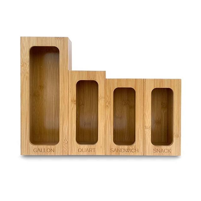 Konana Ziplock Bag Storage Organizer for Kitchen Drawers, Bamboo Bag Holder (Gallon, Quart, Sandwich, Snack), Fits Quart Size Slider Bags, Compatible with Ziploc, Glad, Hefty, Solimo and Great Value B