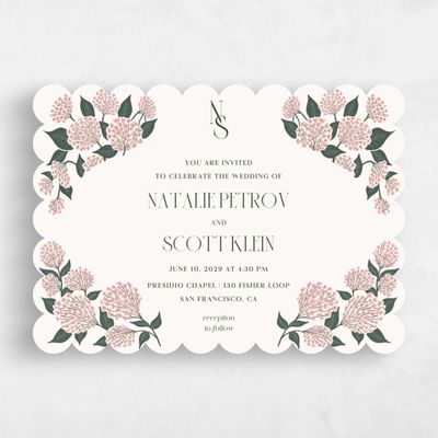 Beige Scalloped Wedding Invitation - Bellis Landscape