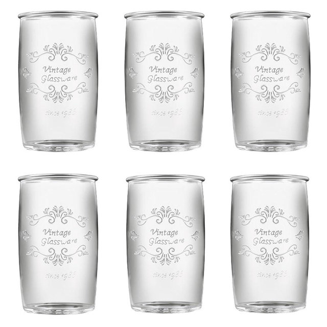 Dingerjar Vintage Drinking Glasses set of 6 Artisan Crafted 20 Oz Premium Clear Glassware for Drinks, beer, Cocktails, and Beverages