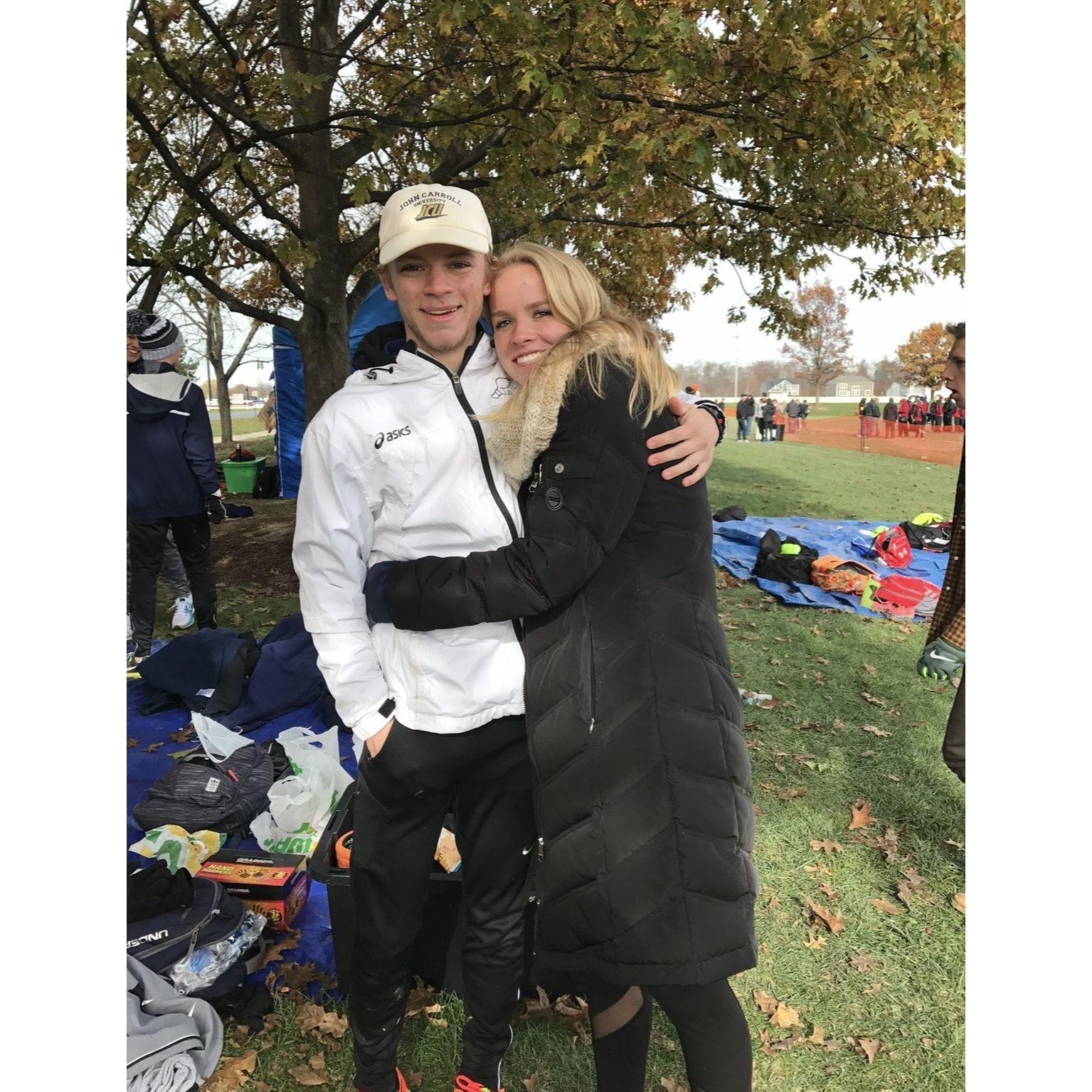 Matt running college regionals for the John Carroll University Cross Country team, 2017