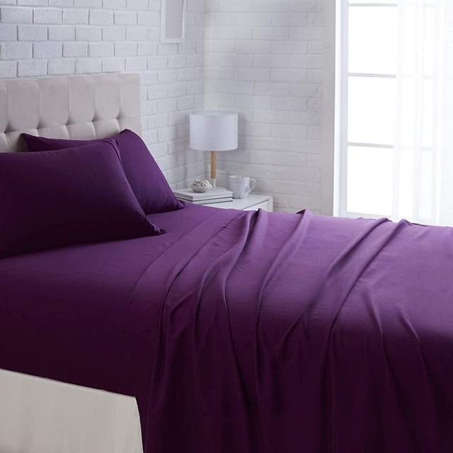 AmazonBasics Lightweight Super Soft Easy Care Microfiber Bed Sheet Set with 16" Deep Pockets - King, Plum