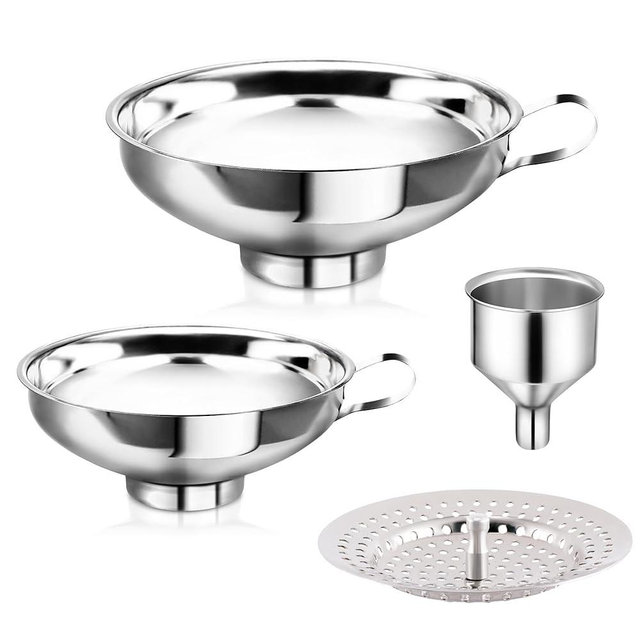 TRUSBER Canning Funnel with Strainer, Food Grade Funnel for Kitchen Use, Metal Large & Small Wide Mouth Funnels for Mason Jars, Stainless Steel & Dishwasher Safe