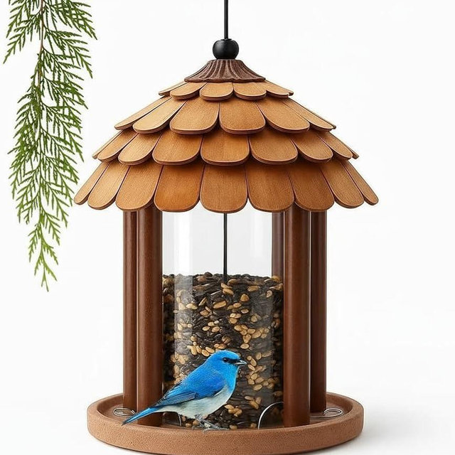 Gazebo Bird Feeder - Going Green Outdoor Garden Decorative Creation - 3 Lbs Capacity - Solid Cedar Wood Squirrel Proof Secure Lock, Assembling Needed