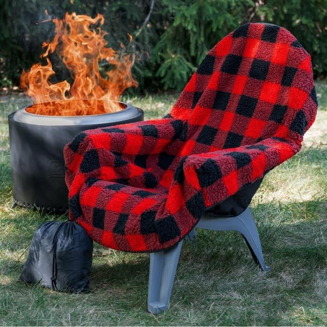 CITYBONFIRES The Chair Blanket – Reversible, Waterproof & Sherpa-Lined - Original Patio Chair Cover – Ideal for homes and outdoor furniture covers. Soft, Warm, Compact with Carry Pouch – Buffalo Plaid