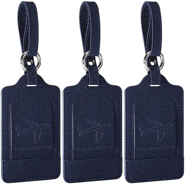 Teskyer Luggage Tags, 3 Pack Premium PU Leather Luggage Tags for Suitcases, Privacy Protection Travel Bag Tags, Starry Blue