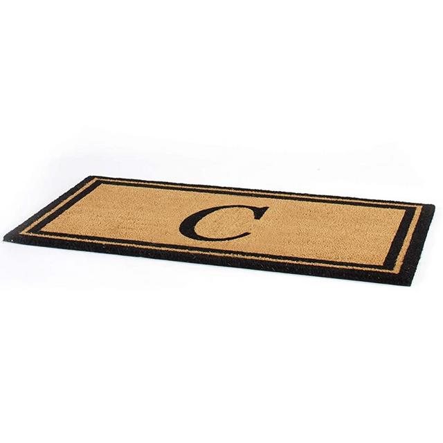 The Lakeside Collection Bordered Monogram Estate Coir Door Mat - Black and Gold C