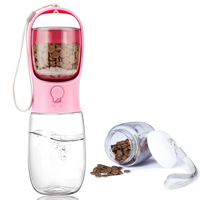 AVELORA Portable Dog Water Bottle with Food Container,15oz Leak-Proof Pet Water Dispenser for Dogs, Cats, Puppies,Built-in Activated Carbon Filter for Travel,Hiking, Walking,and Outdoor Activities