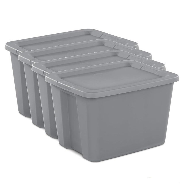 (4 pack) 18 Gallon Plastic Storage Bin with Snap-On Lid, Gray - Durable Stackable Container for Home, Garage & Office Organization