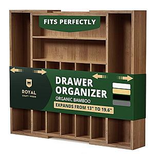 Kitchen Drawer Organizer - (9 Slot, Brown Bamboo)
