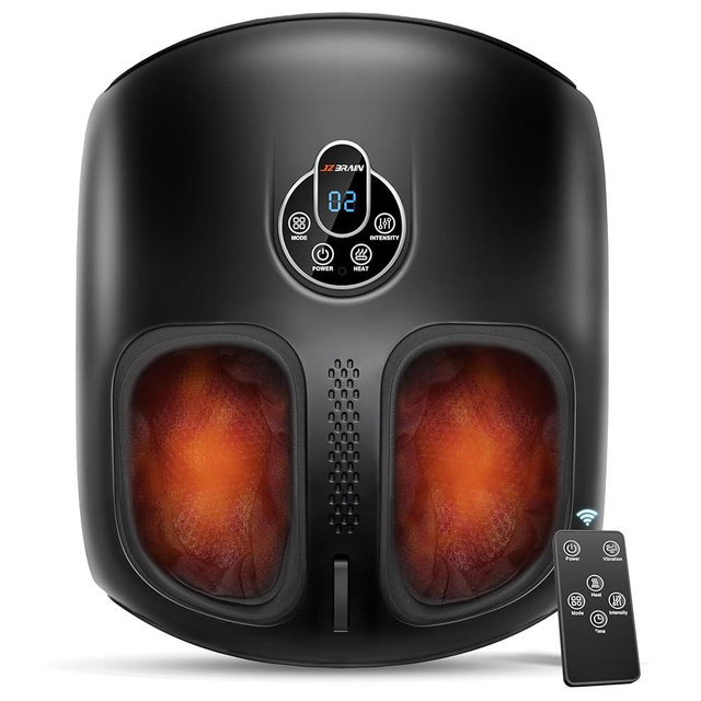 JZBRAIN Shiatsu Foot Massager Machine with Heat : Deep Kneading Foot Massager with Vibration & Compression for Plantar Fasciitis & Neuropathy - for Women & Men,Relax for Home Office Use (Black)