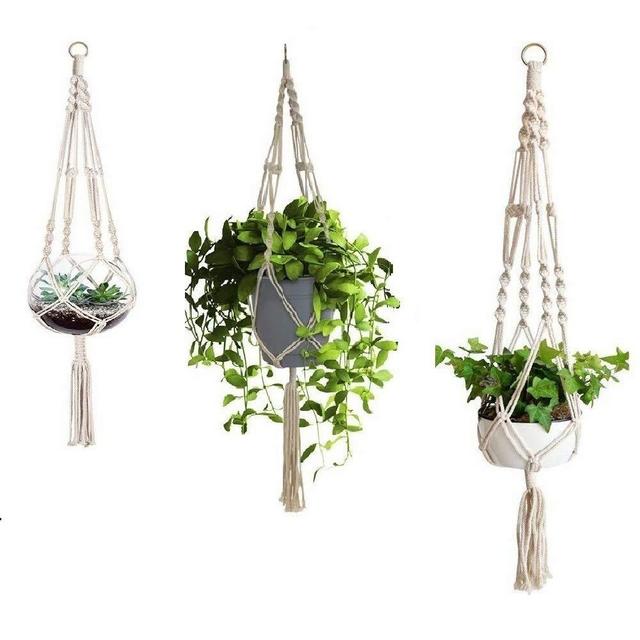3 Pack Macrame Plant Hanger with S-L Size, Fixinus 4 Legs Cotton Woven Hanging Plant Holder Plant Pot Stand Ideal for Indoor Outdoor Home Birthday Decor