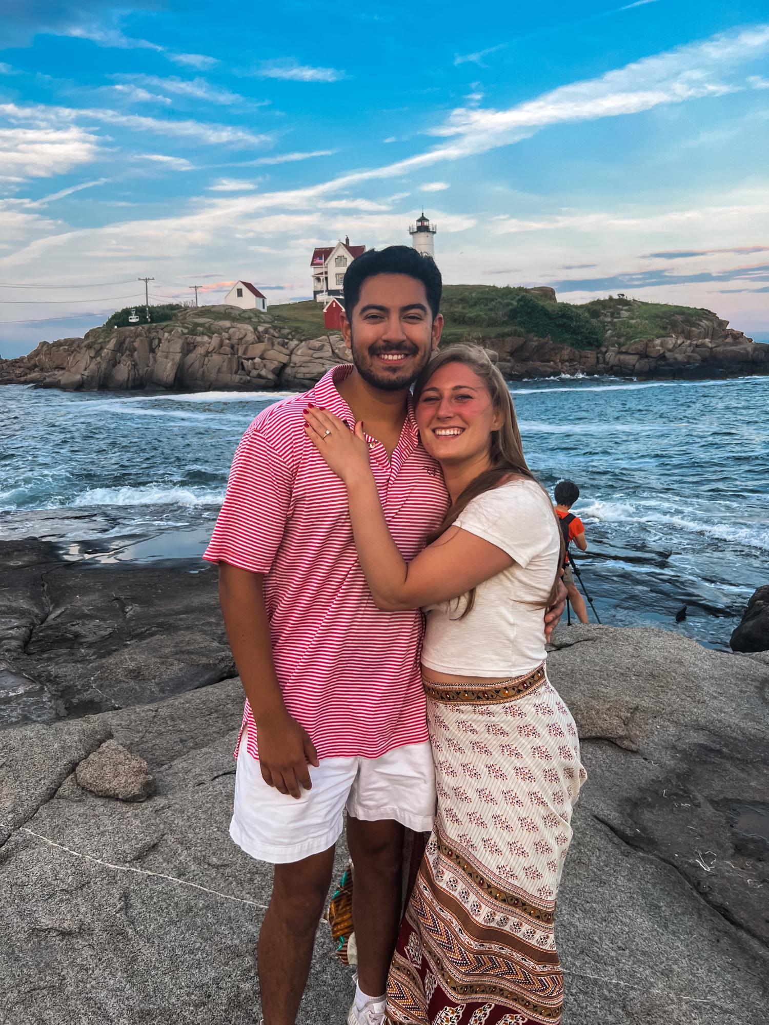 Just after Esteban proposed to Mallory at Nubble Light in York Beach, Maine