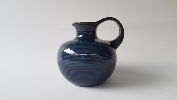 Glossy blue glazed Ernestine Salerno vase