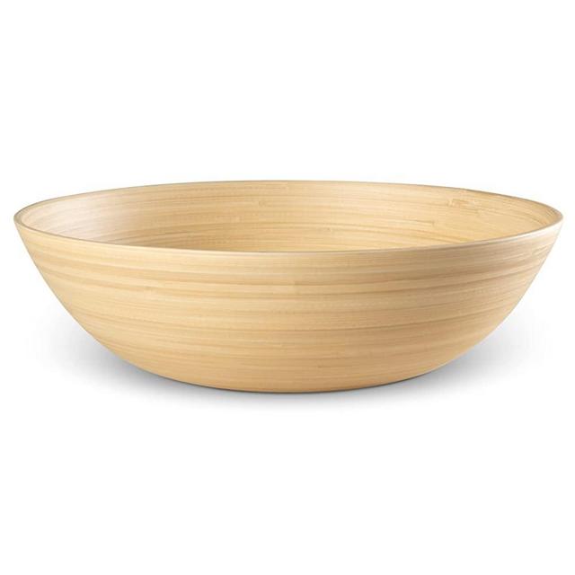 LEXA Bamboo Salad Bowl 12 Inch Lightweight Popcorn Bowl, Extra Large Serving Bowl or Chip Bowl for Party Snacks, Handcrafted Salad Bowls Large Serving (Wood Color)