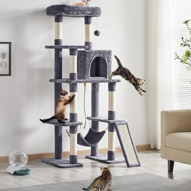 YAHEETECH Multi-Level 63-in Plush Cat Tree, Dark Gray - Chewy.com