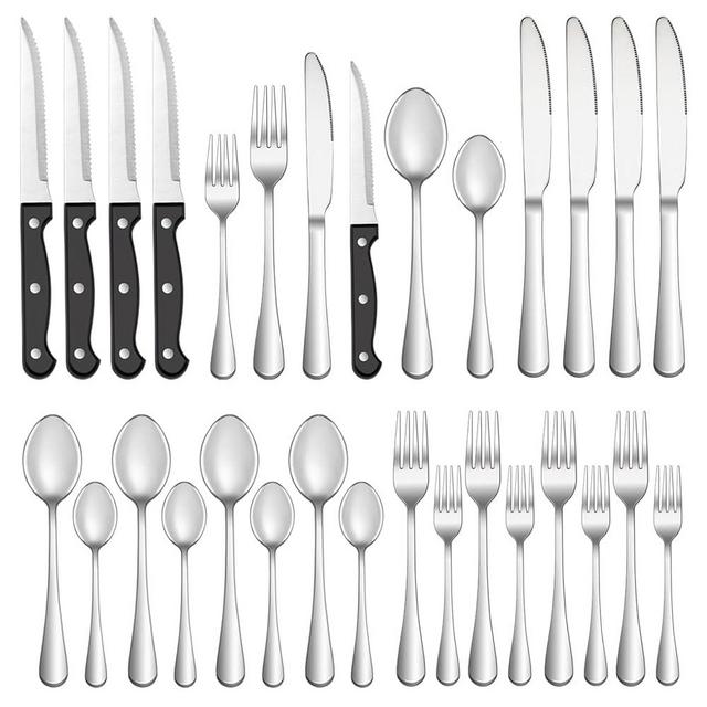 36 Pcs Silverware Set with Steak Knives Service for 6,Stainless Steel Flatware Set,Mirror Polished Cutlery Utensil Set,Home Kitchen Eating Tableware Set,Include Fork Knife Spoon Set,Dishwasher Safe