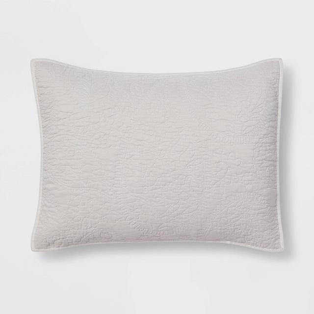 Standard Garment Washed Paisley Stitch Quilt Sham Light Gray - Threshold™