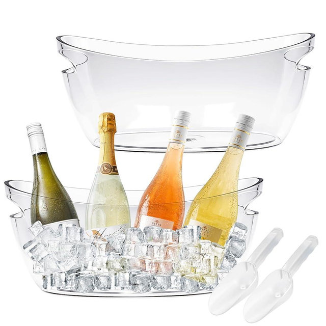 Ice Buckets for Parties, Ice Bucket 2 Pcs Acrylic Champagne Beverage with 2 Ice Bucket Scoop for Champagne Beer Sparkling Wine Cocktails 5L (Clear)