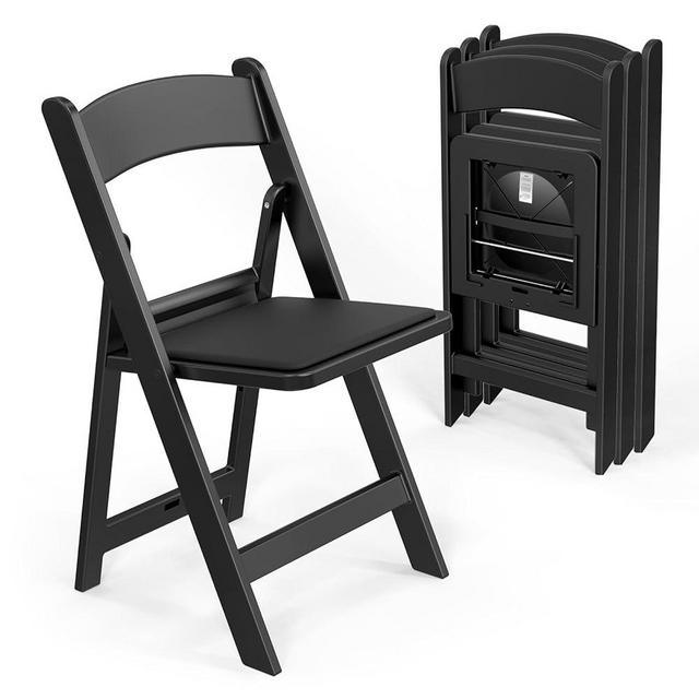 VINGLI Resin Folding Chairs with Cushion, Foldable Plastic Chair with Comfortable Padded Seats, Perfect for Event Party Indoor Outdoor, Black, 4 PC