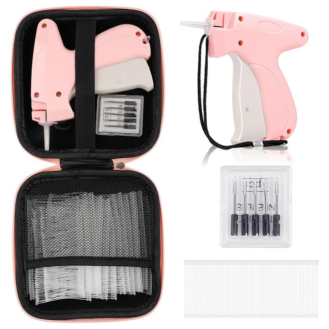 BEVTEE Price Tagging Guns for Clothes, Retail Price Tag Attacher Guns for Clothing (Not Stitch Gun), Includes 5 Needles, 1008 Barbs Fasteners, 1 Hard EVA Bag(Pink)