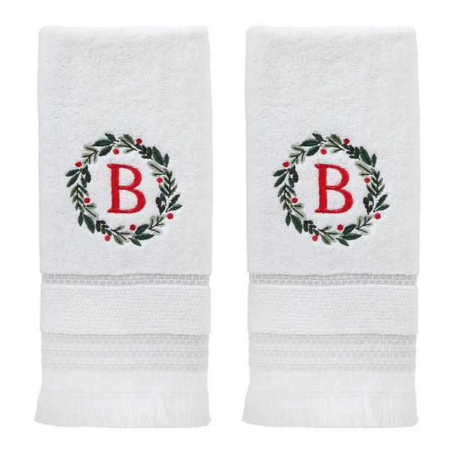 SKL Home Christmas/Winter Wreath Monogram Hand Towel B 2pc Set for Bath/Kitchen/Bar & Gift, White