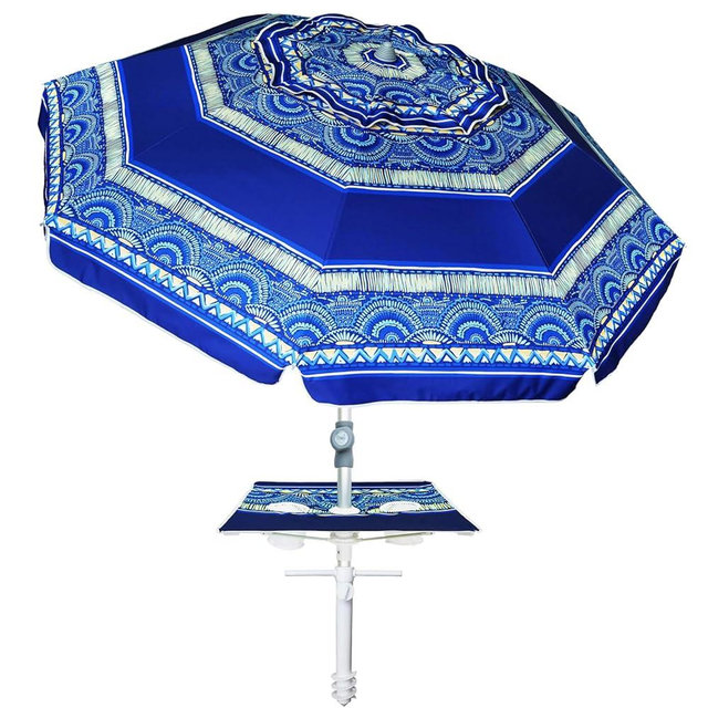 AMMSUN 7ft Heavy Duty High Wind Beach Umbrella with sand anchor, Built-in Table Tray & Tilt Pole, UPF 50+ Windproof Portable Outdoor Umbrellas Carry Bag for Patio Garden Pool Backyard stripe (Haute