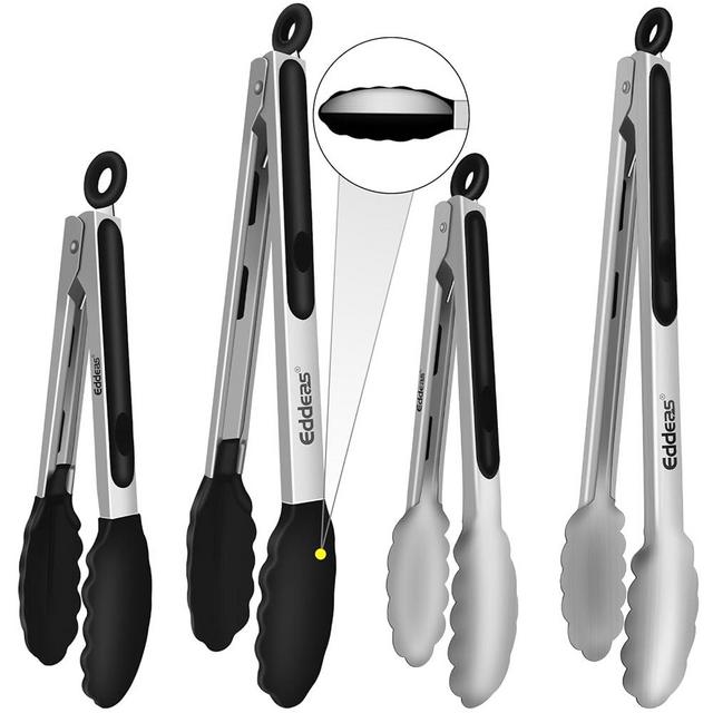 4 Pack Tongs For Cooking, Heat Resistant 600 Degrees 9",12" Stainless Steel Locking Metal Tongs & 9",12" Kitchen Tongs with Silicone Tips, Non-Slip Food Silicone Tongs, Heavy Duty, Non-Stick