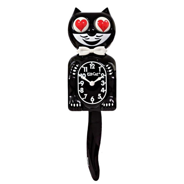 KIT CAT Klock Classic Black with Heart Eyes - Iconic Cat Clock with Moving Heart Eyes and Tail, Battery Operated Wall Clock, Made in USA, Perfect for Home Decor, Mid-Century Modern Clock, Unique Gift