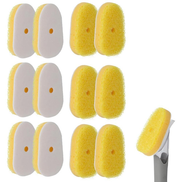 12Packs Dish Wand Sponge Refills for Scrub Daddy Dish Daddy - Replacement Heads for Dish Sponges, Non Scratch Dish Washing Scrubbers, Ideal for Kitchen Cleaning, Yellow (Only Sponge Heads)