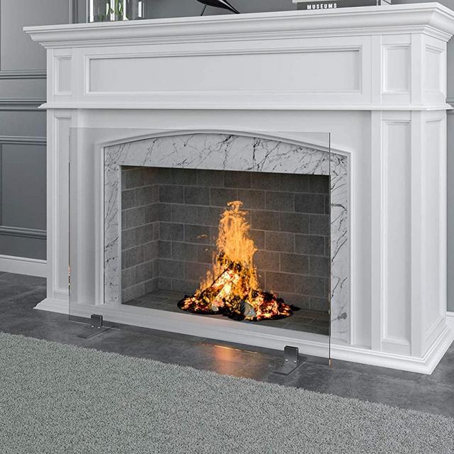 Barton 36in x 26in Panel Fireplace Screen Free Standing Fire Place Decorative Tempered Glass Guard Fence Clear