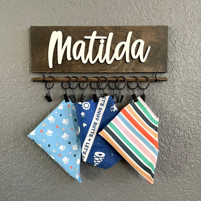 Personalized bandana holder - pet bandana - dog bandana - dog wall decor - custom bandana holder for dogs - laser cut - 3D lettering - puppy