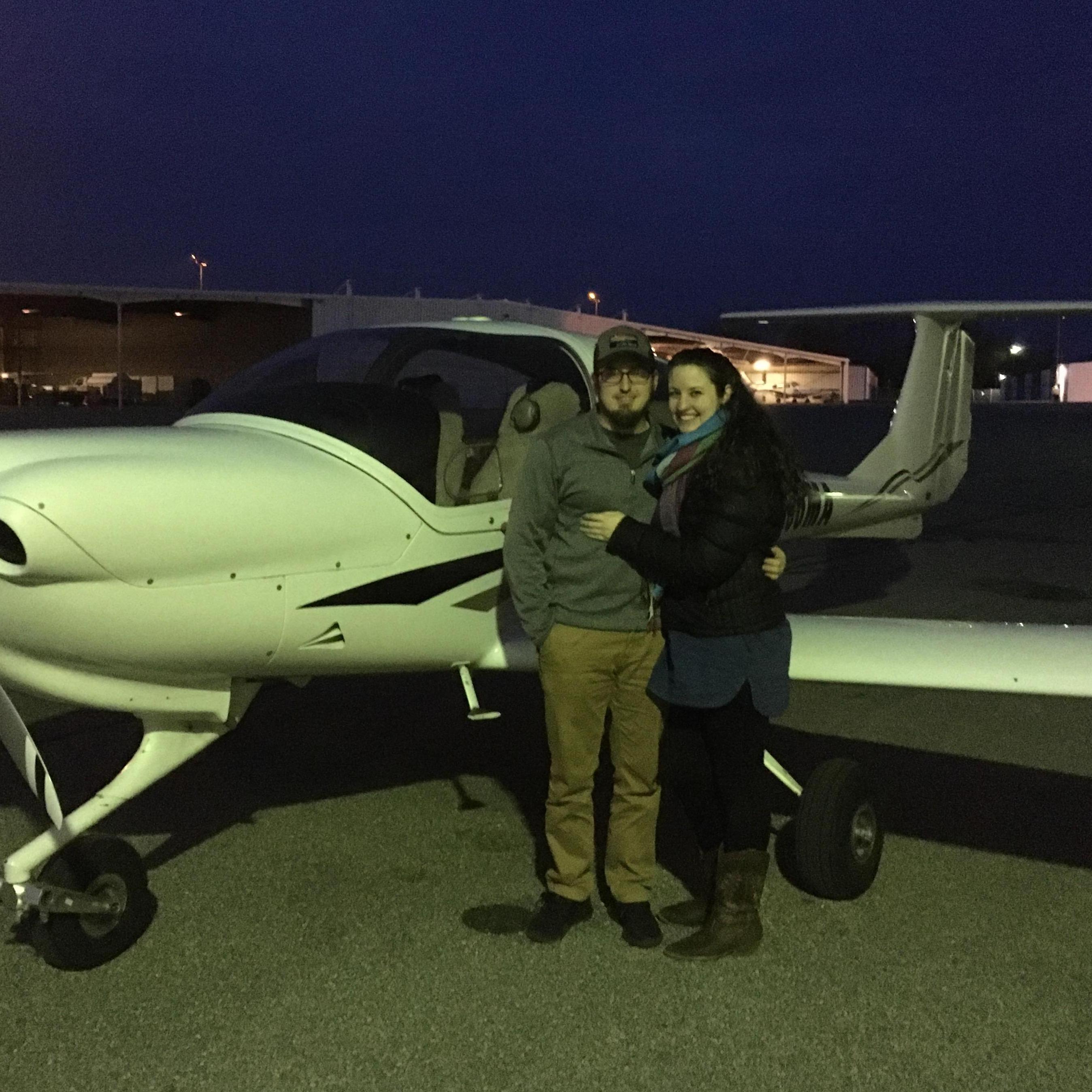 Private airplane ride at sunset over the mountains  for our first Valentines day together