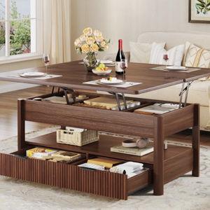 Lift Top Coffee Table With Hidden Storage And Drawers - Brown