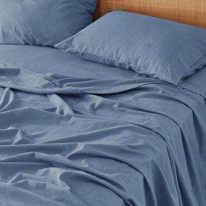 Bedsure Linen Sheets - Queen Size Bed, Blend from Linen Cotton Bedsheets, Breathable Cotton Bedsheets, Gifts for All Seasons, 4 Pieces, Blue