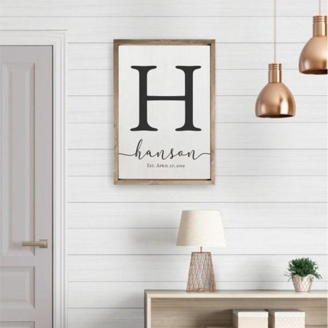 Personalized Printed Wood Family Name Sign With Established Date (Framed)