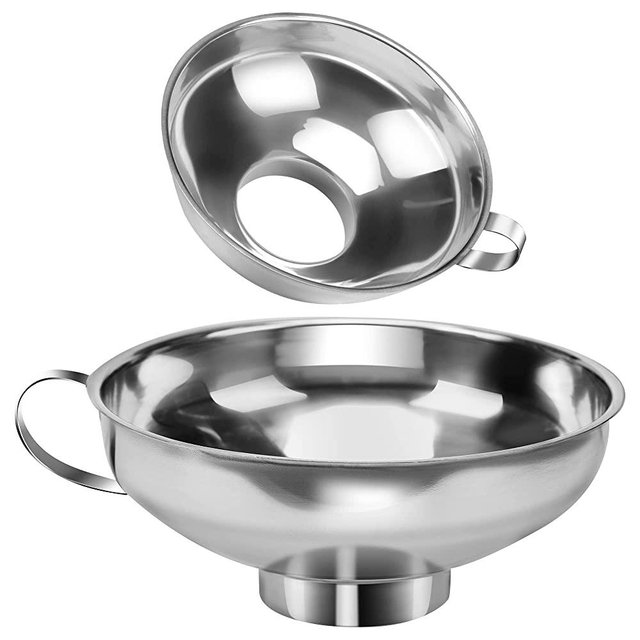 2 PCS Canning Funnel for Wide and Regular Jars, Wide Mouth Funnel Stainless Steel Funnel for Kitchen Use, Metal Funnel Set for Transferring Liquid Power Jam Grains Dry & Wet Ingredients