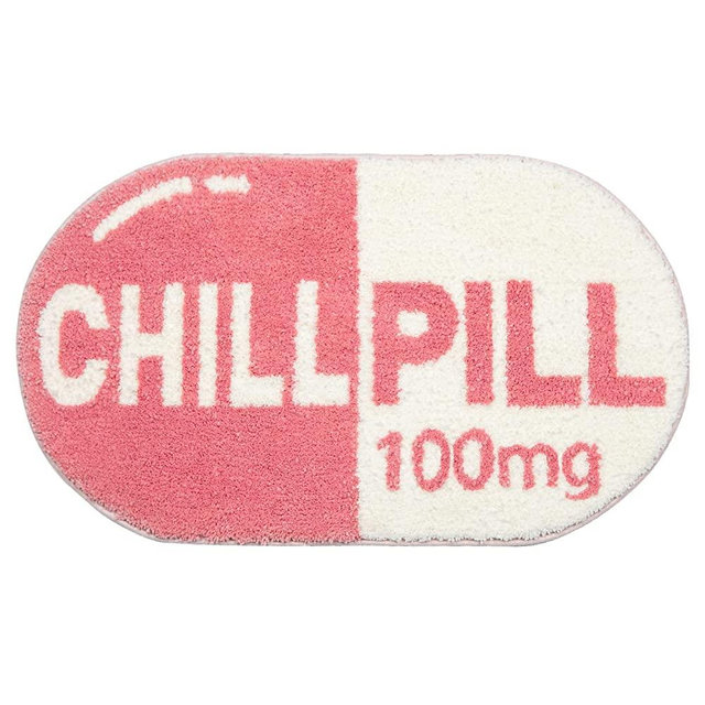 RORA Funny Cute Chill Pill Bath Mat Small Pink Bathroom Rugs Preppy Bathroom Decor Aesthetic Bath Rug Non Slip Washable Water Absorbent